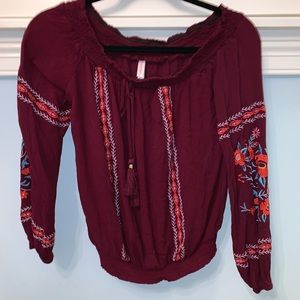 Burgundy off the shoulder shirt